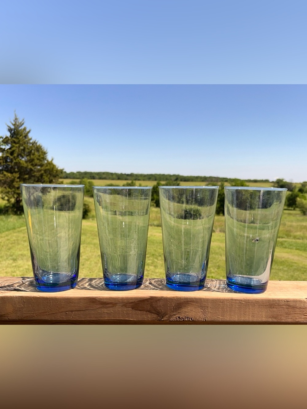 Vintage 6" Blue Flared Cooler Glasses Set of 4 Barware Water Tumblers